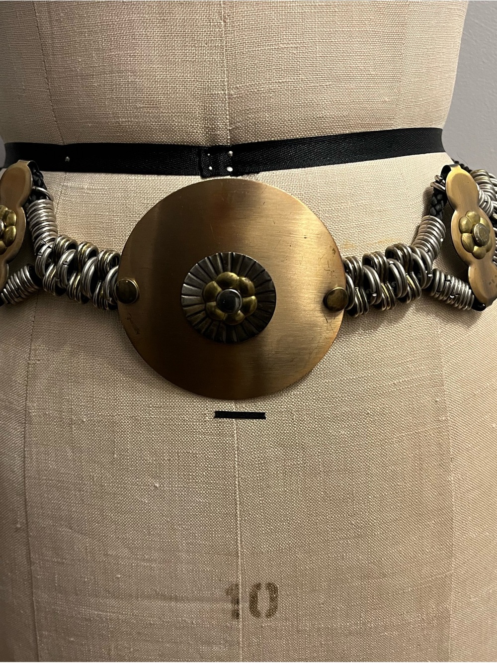 Vintage-Inspired Brass and Silver Statement Belt - Brass